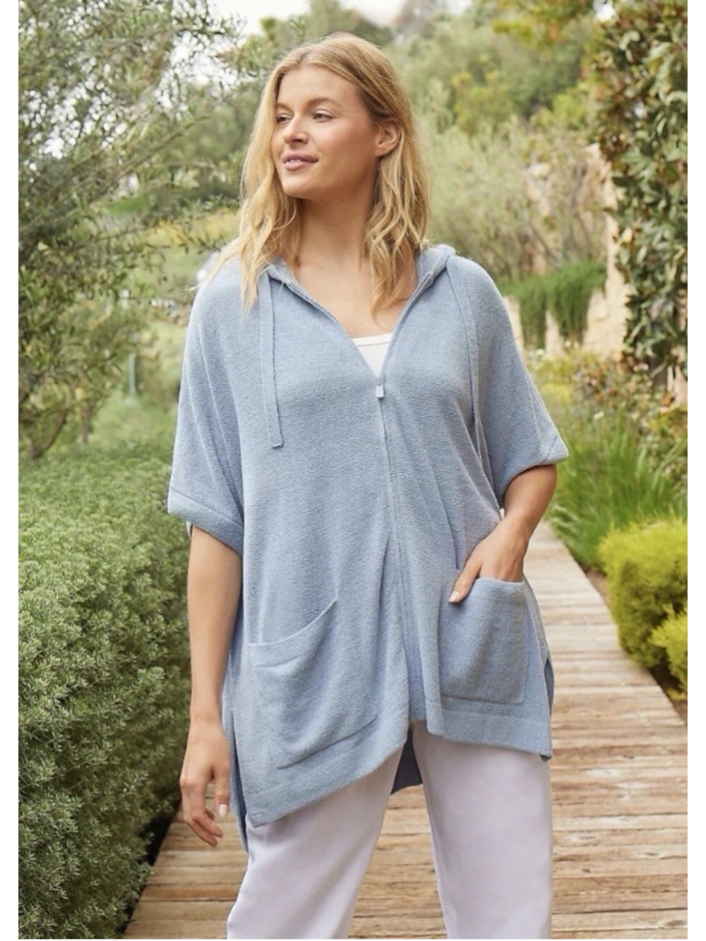 Barefoot Dreams CozyChic Ultra Lite Zip Up Hoodie XXS Crystal Blue Beach Hi Low